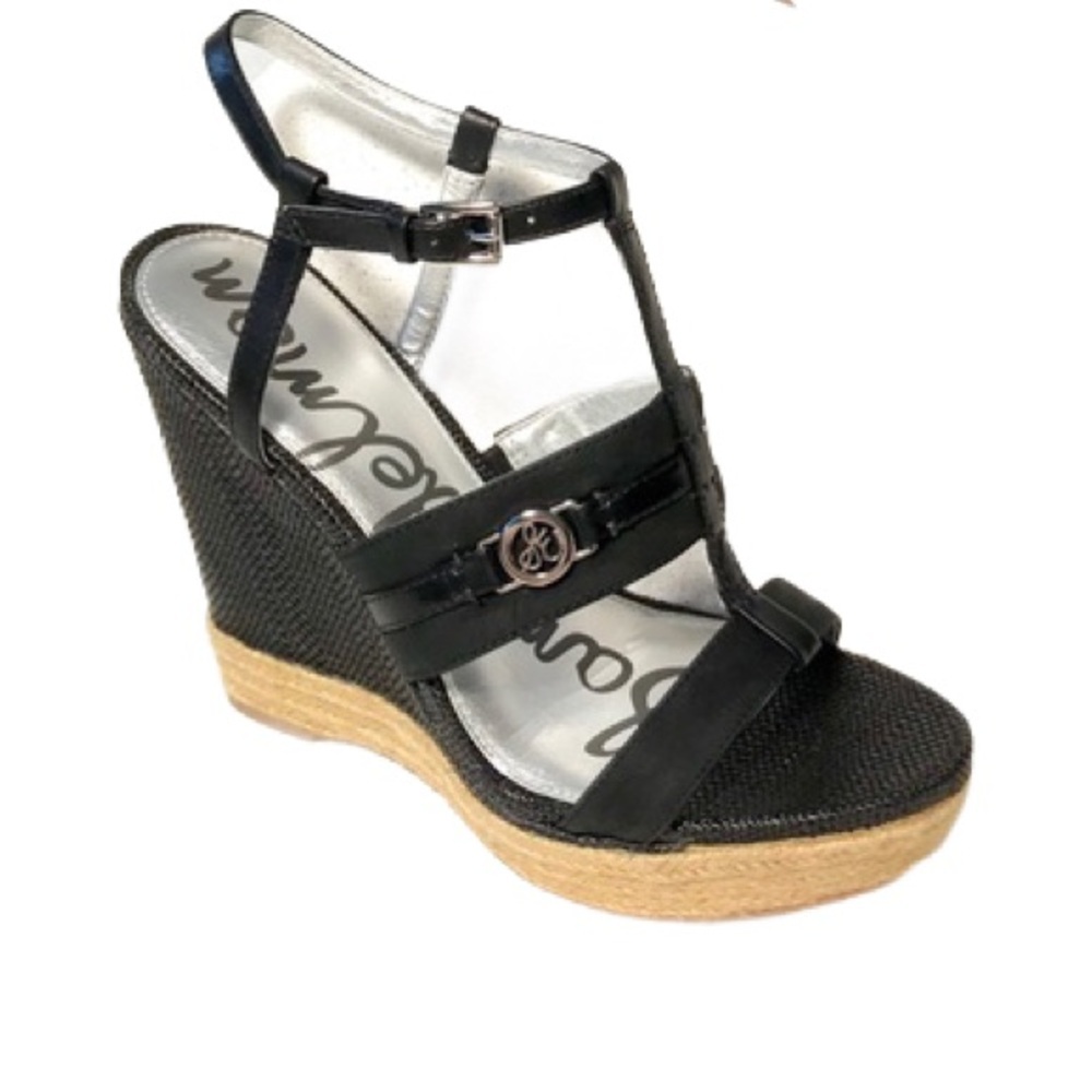 Sam Edelman Karley Wedge Sandals in Black & Tan Size 6.5 - Picture 1 of 9